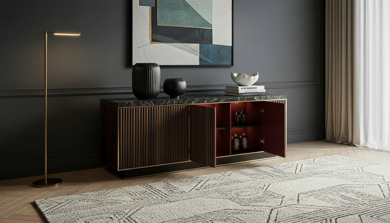 Ebony Makasar bespoke sideboard – detail view – Chris Cimer – UK, Poland, Europe